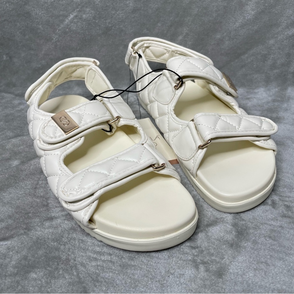 NWT Calia Quilted Sandals Size 8 White Gold Carrie Underwood Platform Strappy